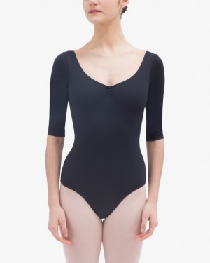 Black Repetto 3/4 sleeved Women's Leotards | 25691ZAPD