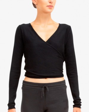 Black Repetto Knitted wrap-over Women's Long Sleeve | 79368XOFW