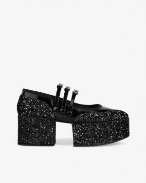 Black Repetto NOIR KEI NINOMIYA Glitter Platform Women's Mary Janes | 25943YGOF