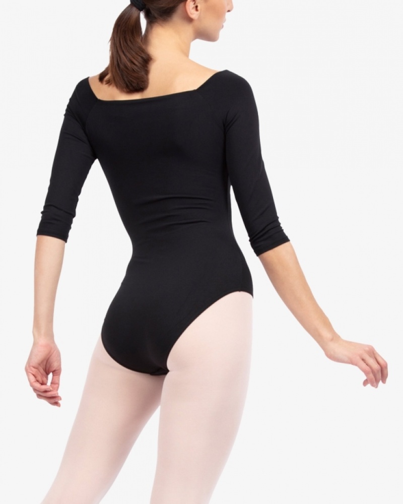 Black Repetto 3/4 sleeves Women's Leotards | 28960JWMK