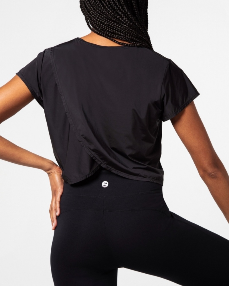 Black Repetto Active Silk crop Women's Tops | 41208YZSO