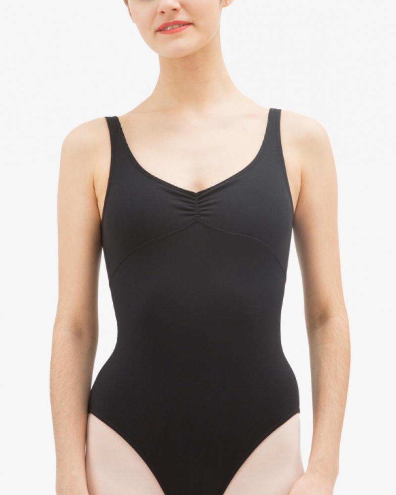 Black Repetto Gathered front and back neckline Women's Leotards | 41680BAHU