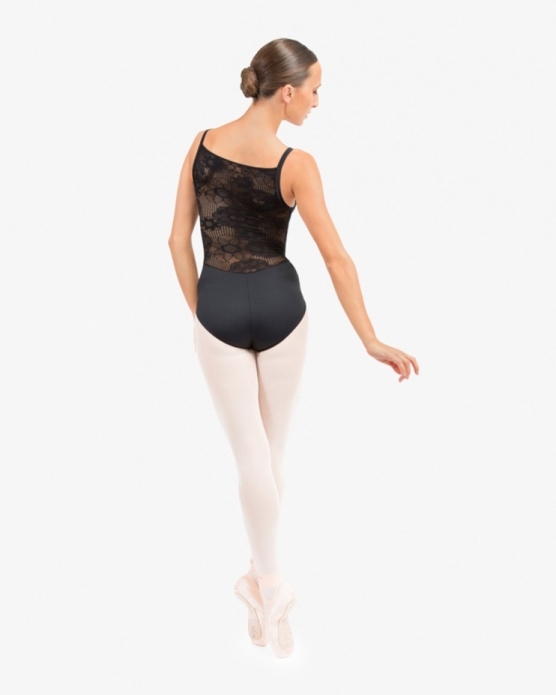 Black Repetto Leotard with rosette lace in the back Women's Leotards | 58041ZSCU