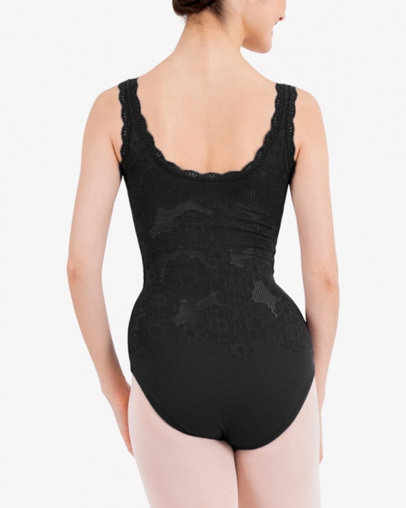 Black Repetto Thin straps rosette lace Women's Leotards | 75149CWGN