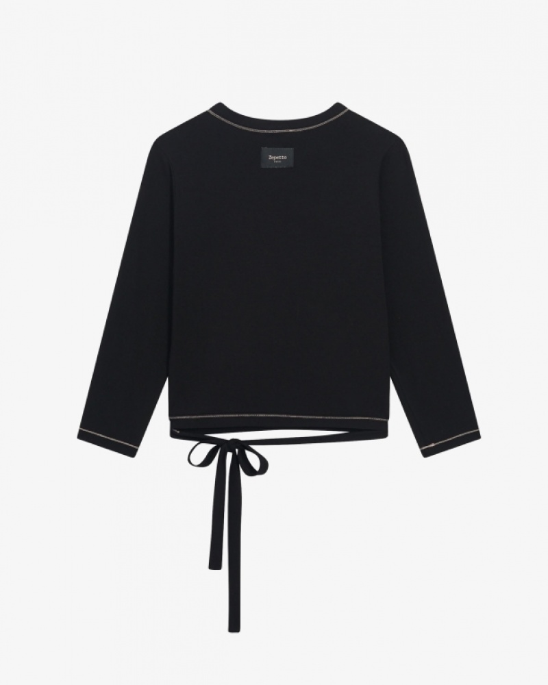 Black Repetto Wrap-over Women's T-Shirts | 17829SMNT