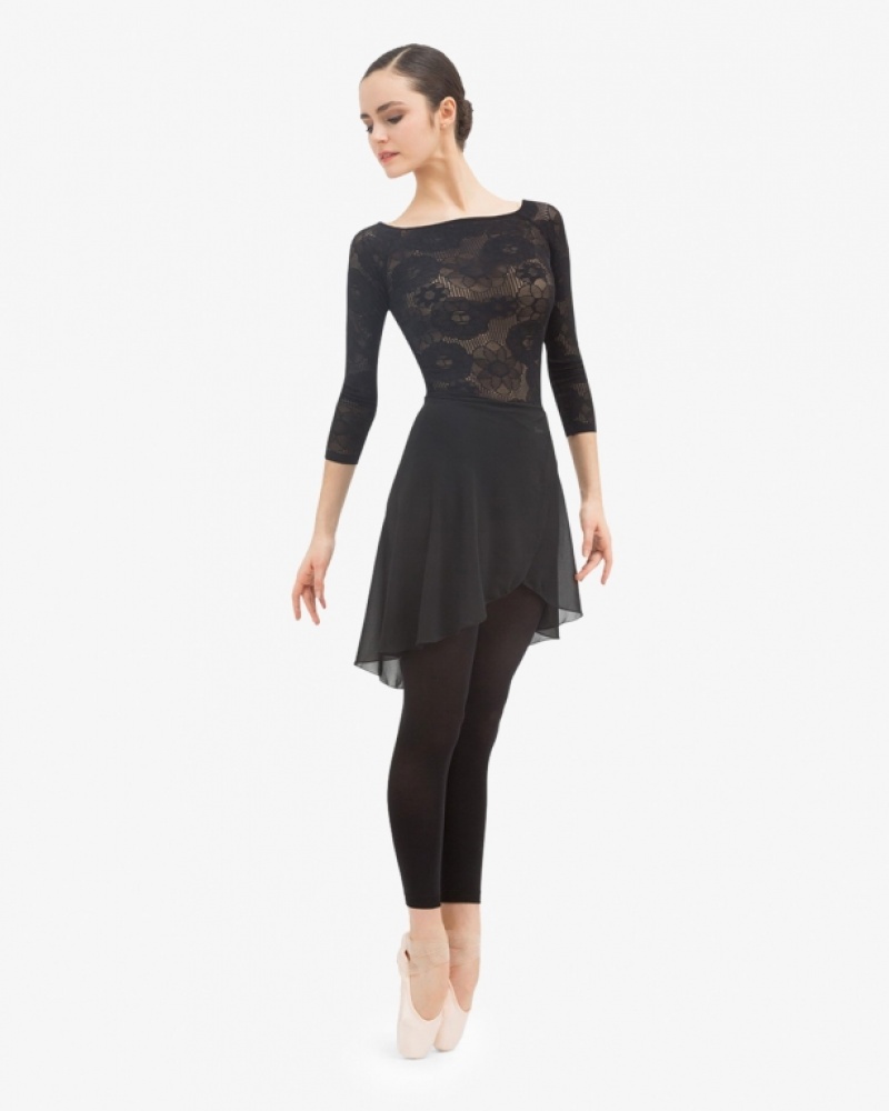 Black Repetto top in rosette lace Women's Long Sleeve | 37895ZEUB