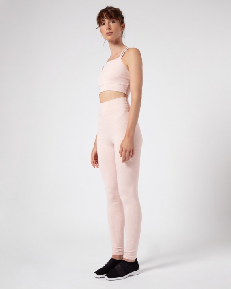 Pink Repetto Ribbed Women's Leggings | 92734DSOC