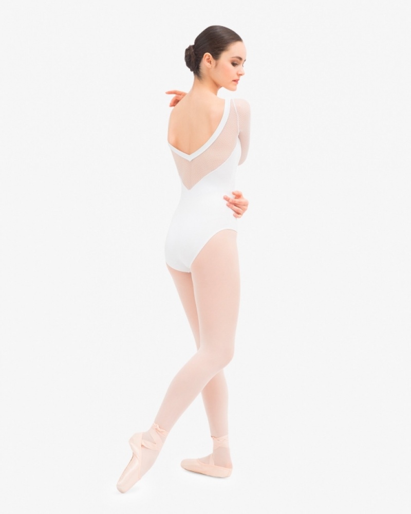 White Repetto 3/4 sleeves with lace Women's Leotards | 16287HCJV