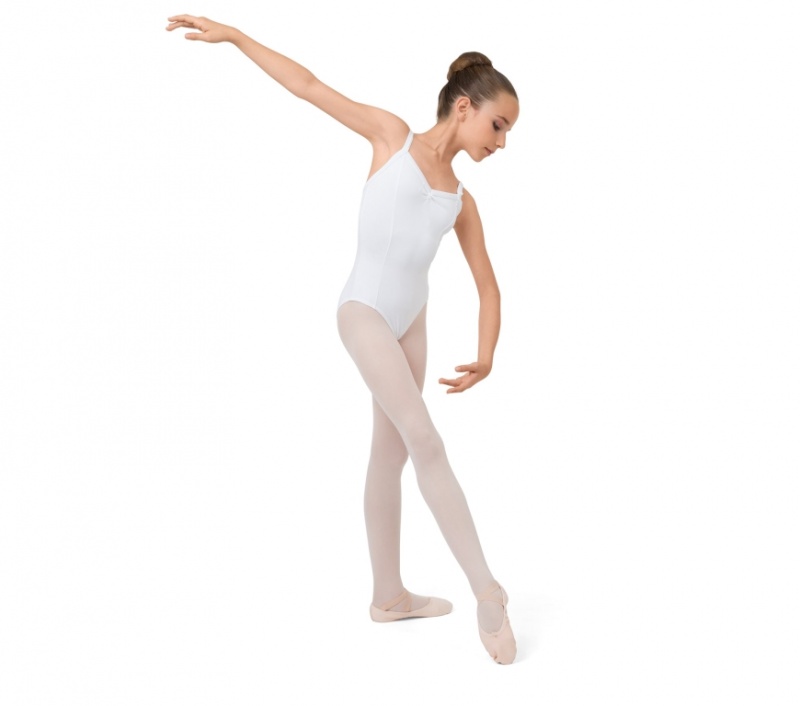 White Repetto Gathered front Kids' Leotards | 08457KCVI