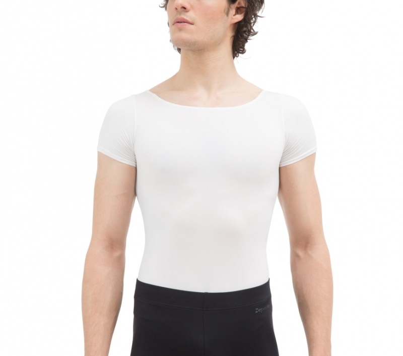 White Repetto Short sleeved leotard Men\'s T-Shirts | 50123OMTD