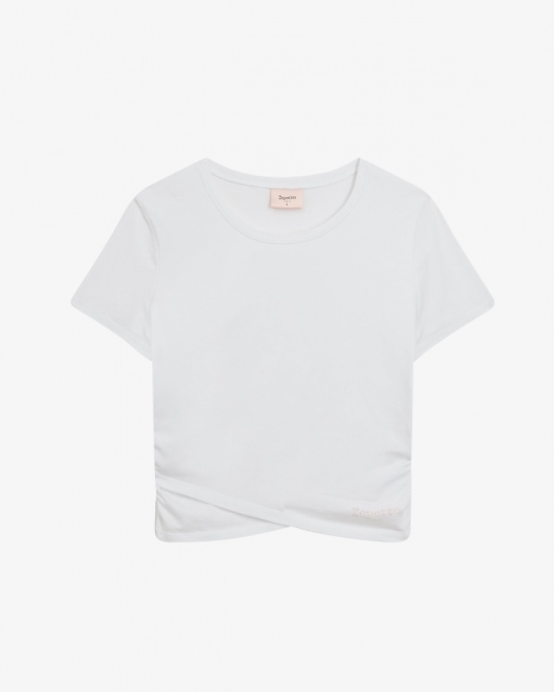 White Repetto Top with draped effect Women\'s T-Shirts | 87630HVZQ